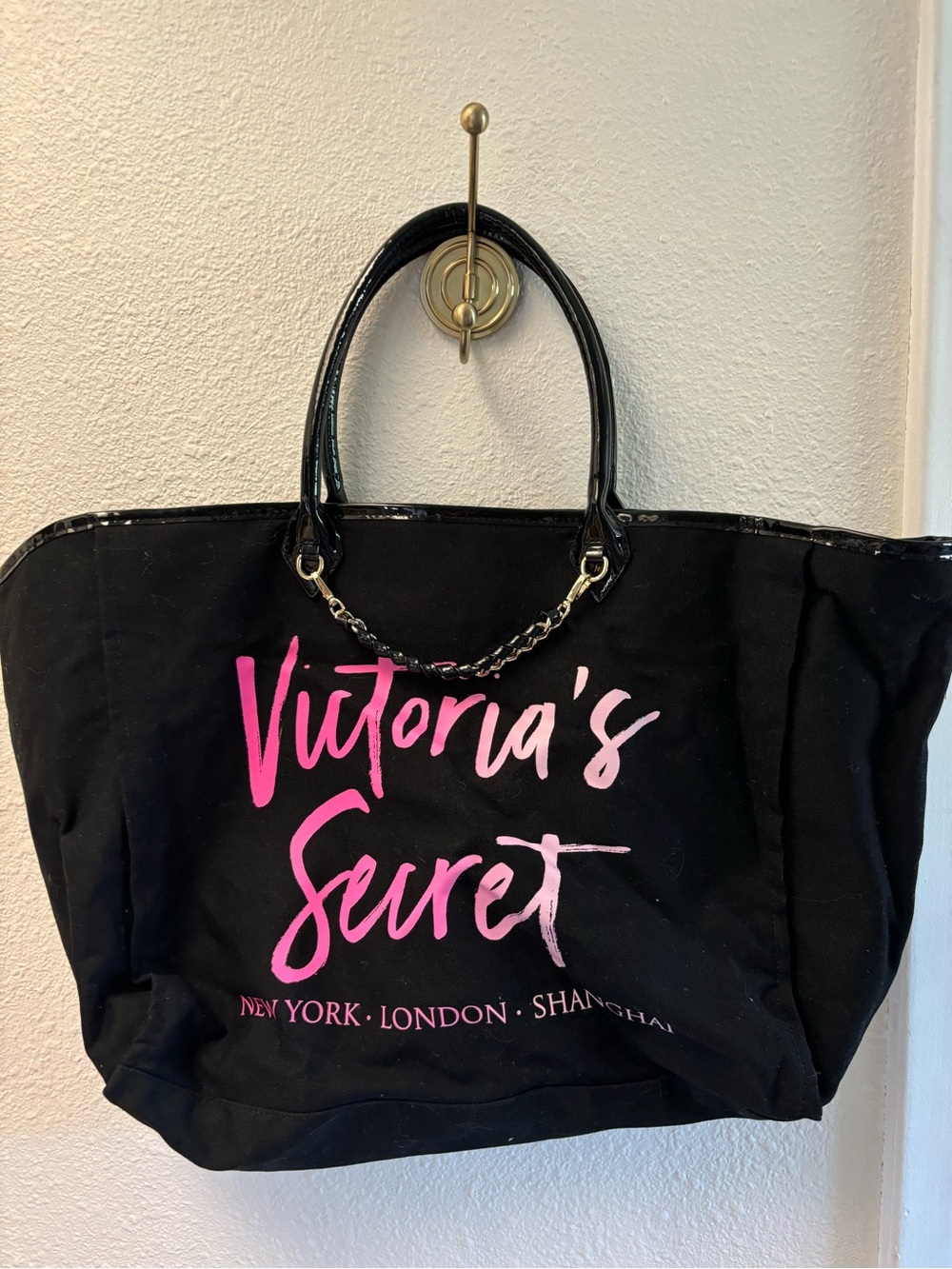 Victoria's Secret Black Tote with Pink Script Logo